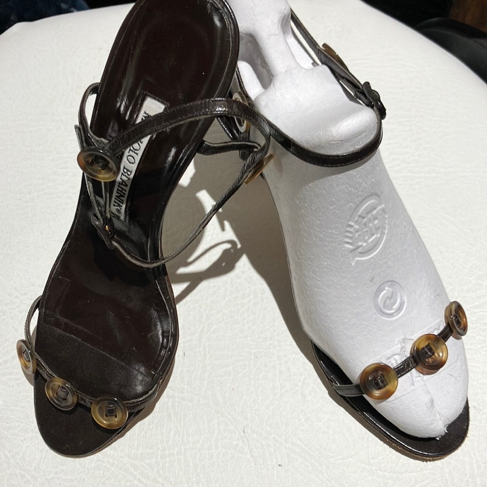 Manolo Blahnik brown 3 inch heel sandals. Size 6.5